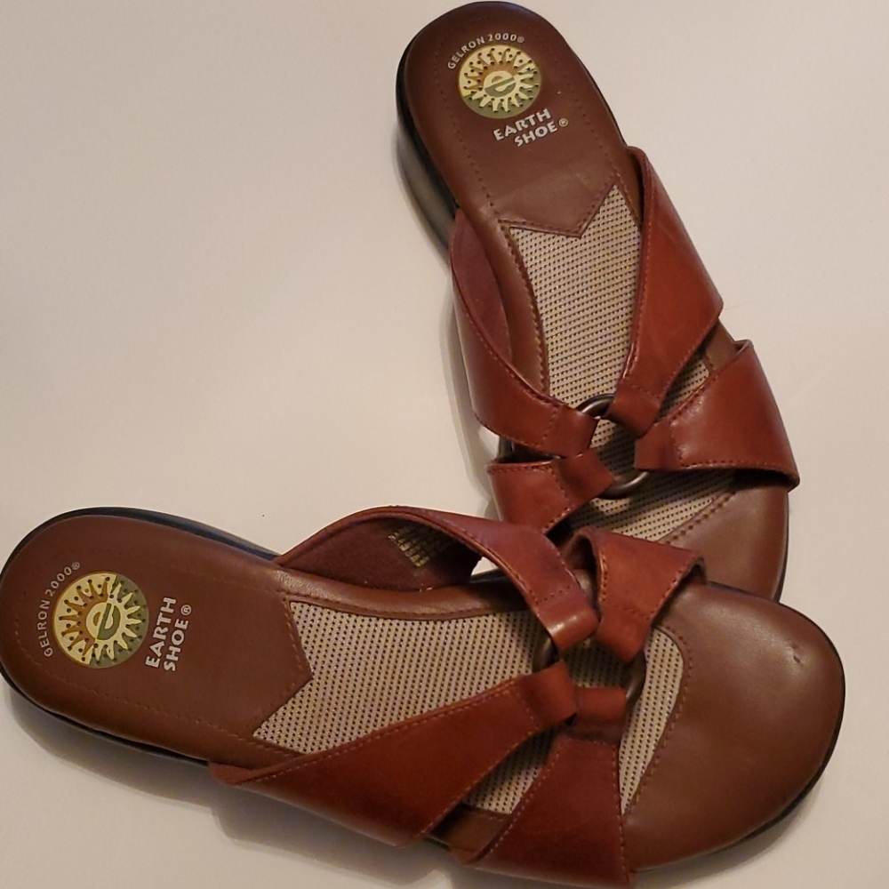Women's Brown Leather Slip-On Sandals Gelron 2000 Eart Shoe